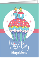 Birthday Cupcake 10 Year Old with Number 10 Candle Custom Name card