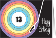 Hand Lettered Birthday for 13 Year Old Rainbow Record and Player card
