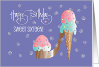Birthday for 16 Year Old, Sweet Sixteen Cupcake & Ice Cream Shoe card