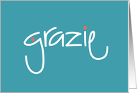 Hand Lettered Grazie Italian Thank You in Blue with Pink Dots card