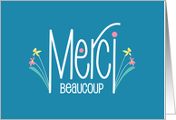 Hand Lettered Merci Beaucoup French Thank You Note Card with Flowers card