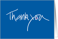 Thank you on Blue, with Hand Lettering and Fuschia Dot card