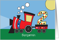 Birthday Two Year Old Engine Pulling Polka Dot Two, Custom Name card