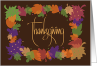 Hand Lettered Thanksgiving, with Colorful Autumn Leaf Border card