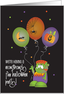 Monstrously Fun Halloween Party Invite with Little Monster and Balloon card