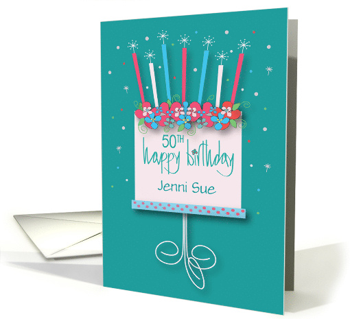 Happy Birthday Floral Cake with Flaring Candles and Custom Name card