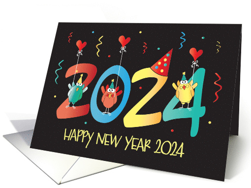 Happy New Year's 2022 Yellow Birds Celebrating with Party Hats card