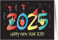 Happy New Year’s 2024 Colorful Birds Celebrating with Party Hats card
