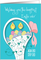 Happy Easter to Mom and Step Dad Easter Basket with Eggs and Chicks card