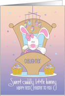 First Easter for Daughter Bunny in Cradle with Egg Mobile and Baskets card