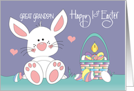 First Easter for Great Grandson White Bunny with Easter Egg Basket card