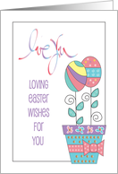 Hand Lettered Love You Easter Decorated Flower Pot with Egg Flowers card