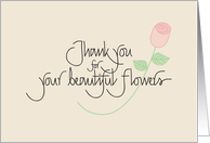 Hand Lettered Thank you for your beautiful flowers, with pink rose card