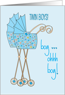 Twin Baby Boy Congratulations with Blue Strollers Boy Ohhh Boy card