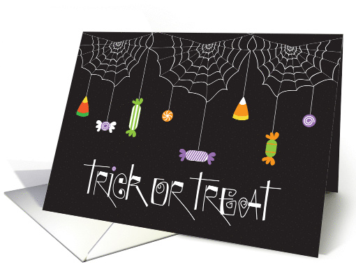 Hand Lettered Halloween with Spider Webs and Candy Treats card