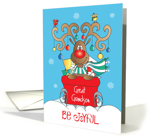Christmas for Great Grandson, Be Joyful Reindeer in Red Sleigh card