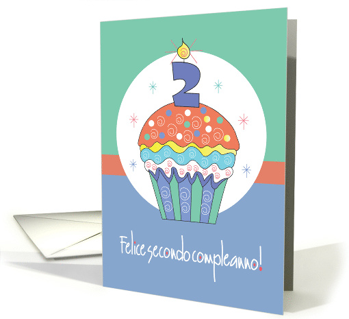 Felice Secondo Compleanno Cupcake Decorato e Candela Numerati card