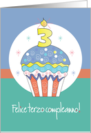 Felice Terzo Compleanno Italiano Cupcake Decorato e Candela Numerati card