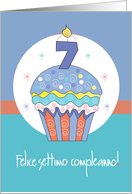 Felice Settimo Compleanno con Candela Numerati e Cupcake Decorato card