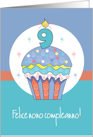 Felice Nono Compleanno con Cupcake e Candela Numerati Nove card