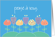 Pense  vous carte de note franais avec des fleurs card