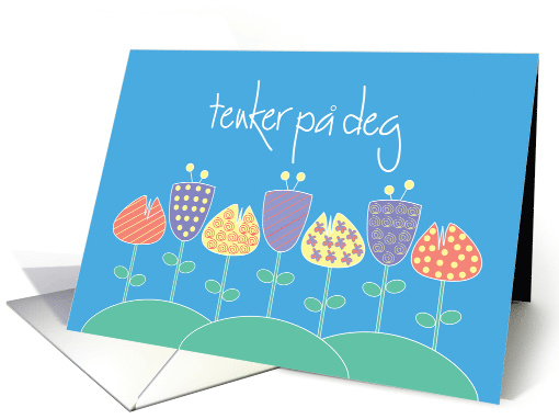 Tenker p deg Norske note kort med blomster, Norwegian Thanks card