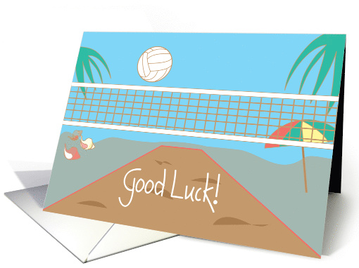 Good Luck for Beach Volleyball Player with Volleyball and Net card