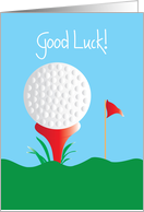 Hand Lettered Good Luck for Golfer with Golf ball, Tee and Pin card