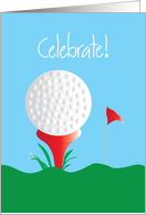 Congratulations for Golfer with Golf ball, Tee and Pin card