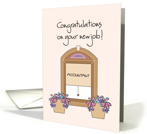 Congratulations on your new job as Accountant with window scene card