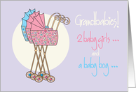 Two girls and a boy triplet grandbabies congratulations card