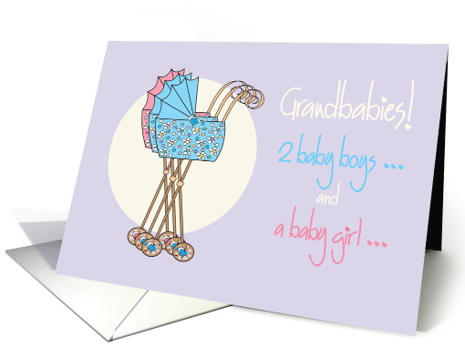 Two boys and a girl triplet grandbabies congratulations card (949176)