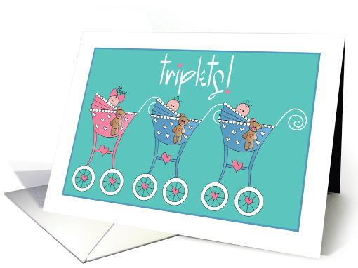 Triplet Baby Congratulations Two Boys One Girl Strollers... (949178)