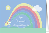 Hand Lettered Friendship with Sparkling and Colorful Rainbow card