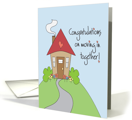 Congratulations on moving in together with cute house card (951086)