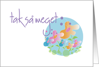 Kort Dansk med smukke blomster, Danish Floral Thank You Card