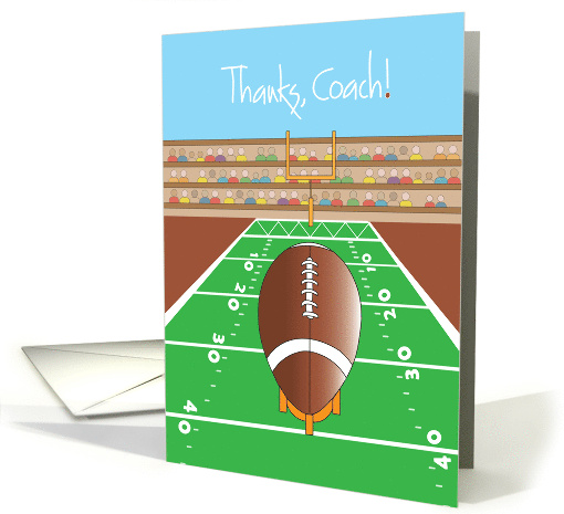 Football Thanks Coach Card with Football, Goalpost & Fans card