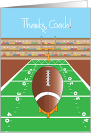 Football Thanks Coach Card with Football with Goalpost and Fans card
