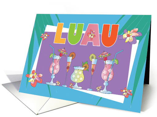 Bright Colored Luau Party Invitation with Tropical Drinks... (955569)