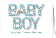 New Baby Boy Congratulations Large Letters and Baby Items Custom Name card