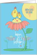 Hand Lettered Happy Birthday for Daughter with Mom and Daughter Bird card