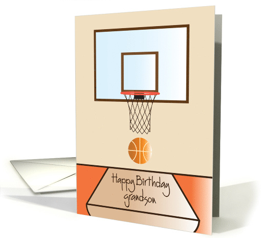 Happy Birthday for Grandson, with basketball hoop & basketball card