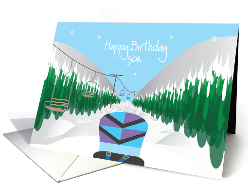 Happy Birthday for Son, Snowboarding with snowboard and slope card
