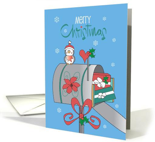Hand Lettered Christmas from Mail Carrier with Decorated Mailbox card