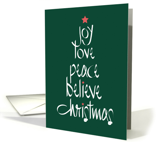 Hand Lettered Christmas Word Tree with Calligraphy and Red Star card