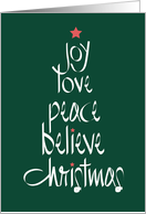 Hand Lettered Christmas Word Tree with Calligraphy and Red Star card