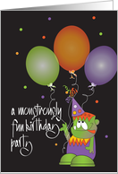 Monstrously Fun Birthday Party Invitation with Monster and Balloons card
