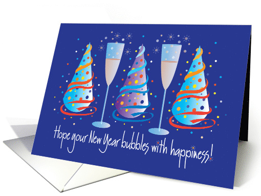 Hand Lettered New Year's Card 2024 Party Hats & Champagne Glasses card