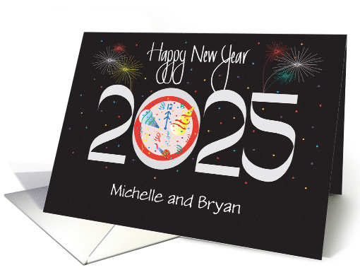 Hand Lettered New Year's 2024 Custom Name or Names with Fireworks card