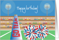 Birthday, For Cheerleader with pom poms and megaphone card